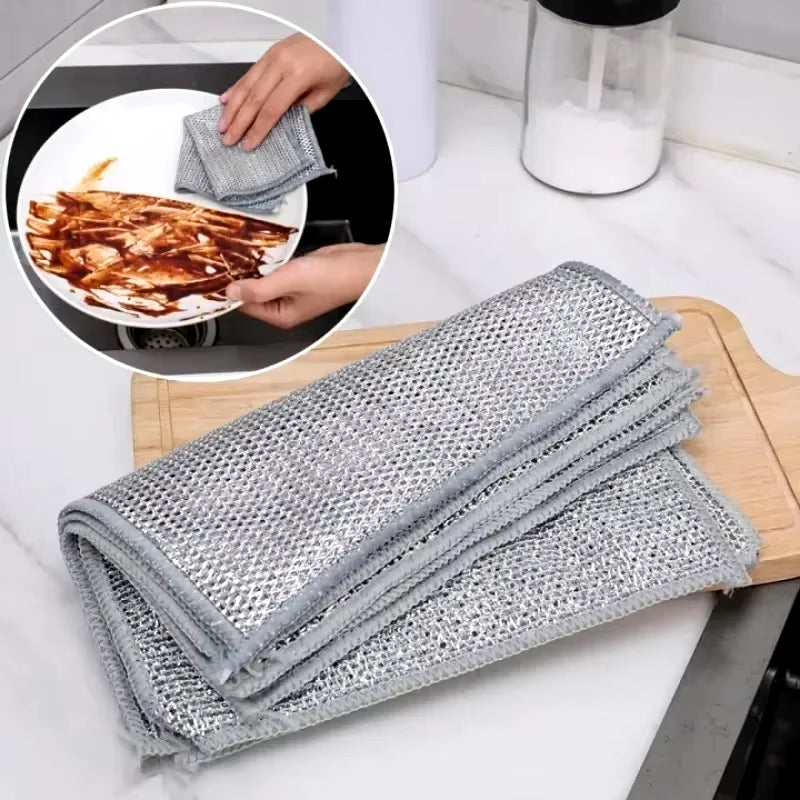 20/5Pcs Thickened Steel Wire Cleaning Cloth Non-Scratch Double-Layer Iron Microfiber Mesh Dishrag Washing Pot Rags Kitchen Towel