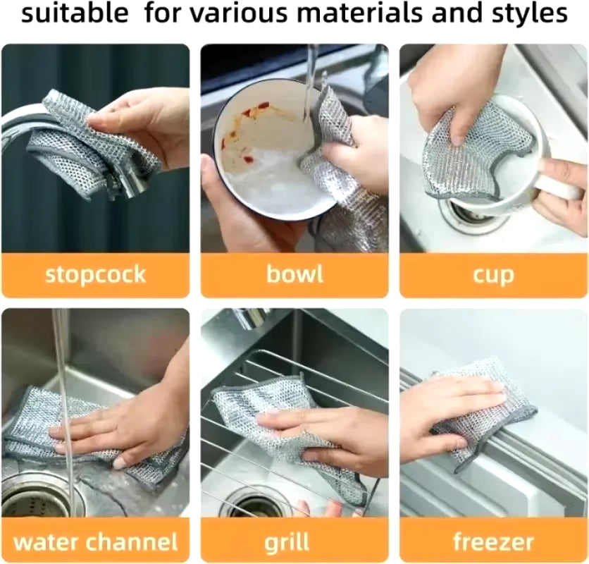 20/5Pcs Thickened Steel Wire Cleaning Cloth Non-Scratch Double-Layer Iron Microfiber Mesh Dishrag Washing Pot Rags Kitchen Towel